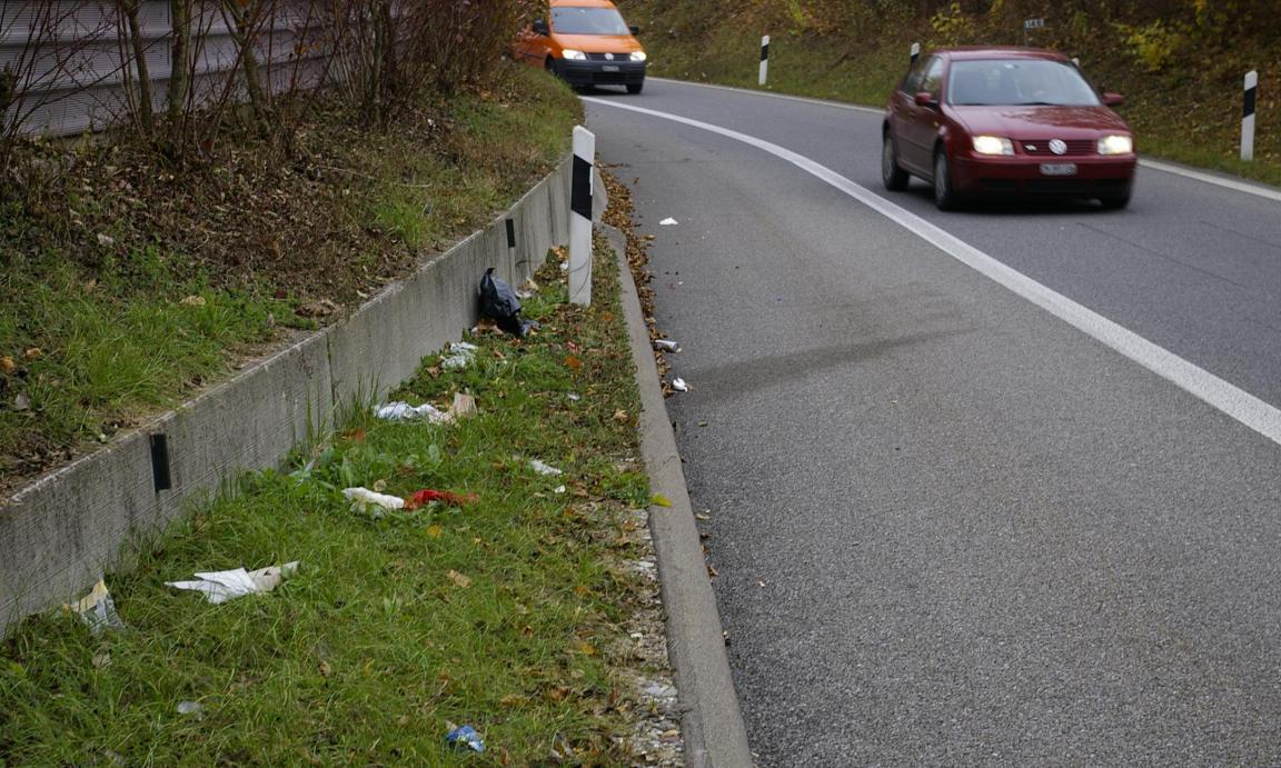 Abfälle am Rand einer Strasse